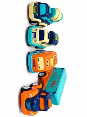 Forty4 Pull Back Toy Cars Trucks Bus Mixer Semi Lot of 4